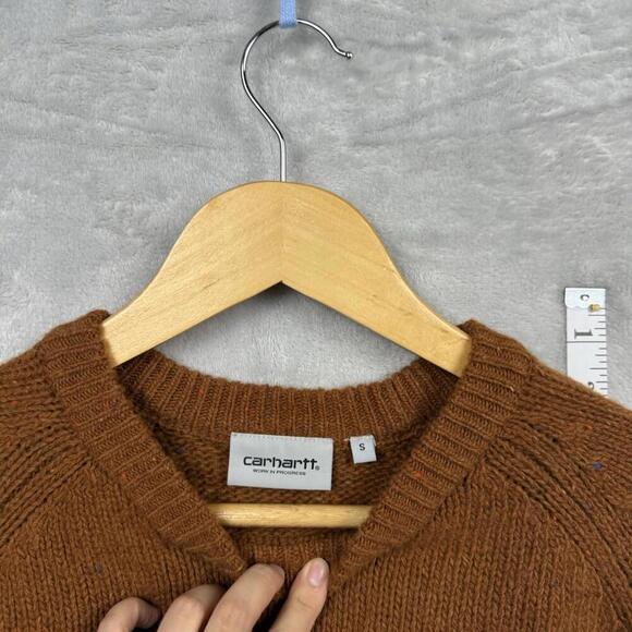 Carhartt WIP Morris Sweater Chianti Heather Men’s Small Logo Patch Knit Brown - Picture 4 of 10